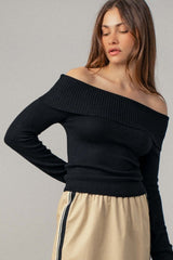 Off-Shoulder Knit Sweater Top (3 Color Ways)