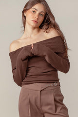 Off-Shoulder Knit Sweater Top (3 Color Ways)
