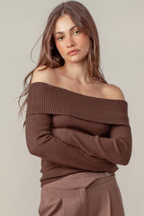 Off-Shoulder Knit Sweater Top (3 Color Ways)