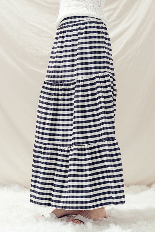Plaid Ruffle Maxi Skirt