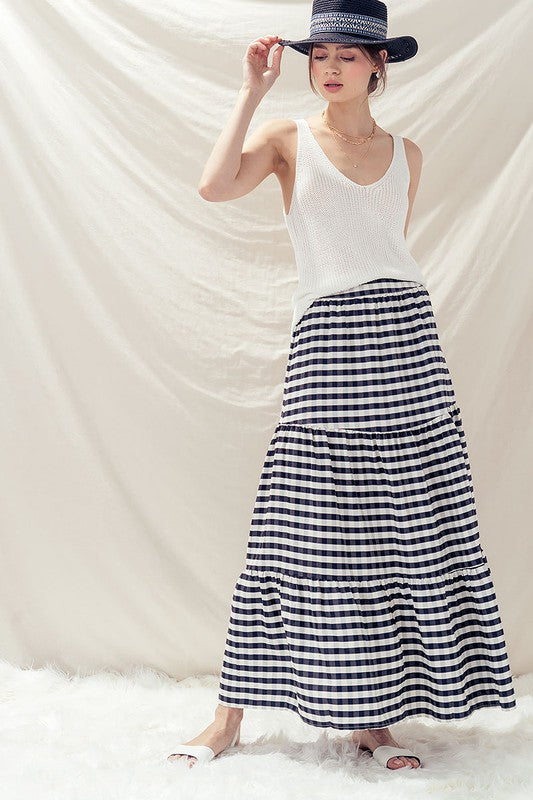 Plaid Ruffle Maxi Skirt
