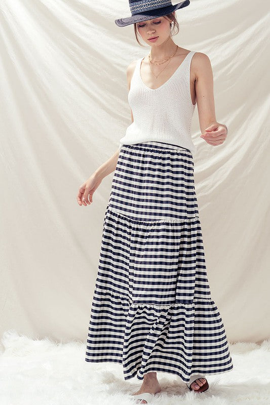 Plaid Ruffle Maxi Skirt