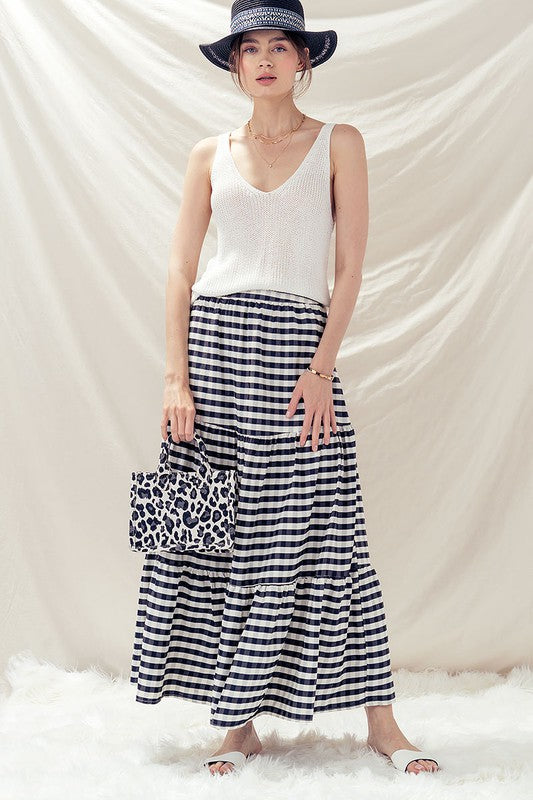 Plaid Ruffle Maxi Skirt