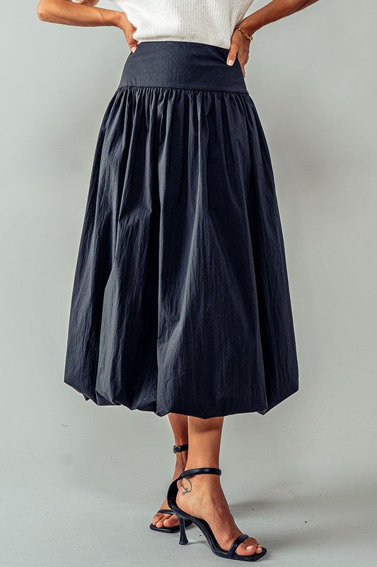 Thick Waistband Balloon Midi Skirt