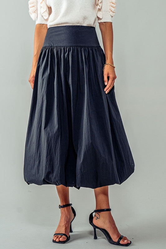 Thick Waistband Balloon Midi Skirt