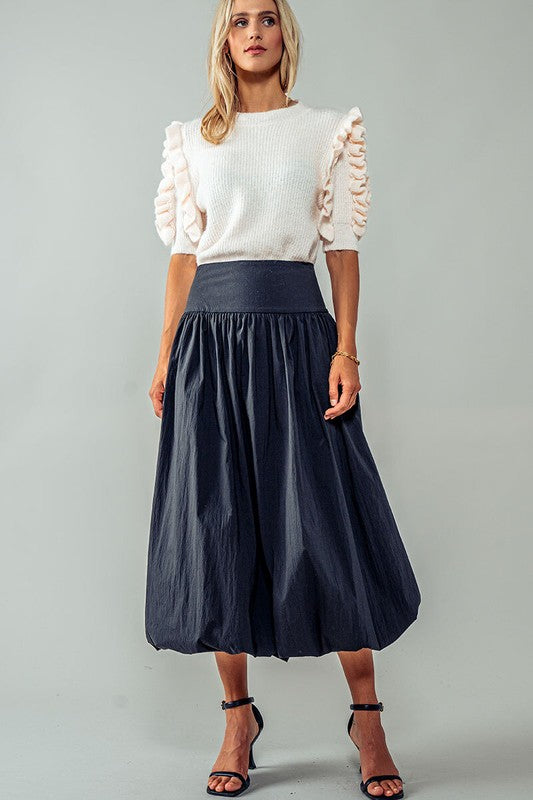 Thick Waistband Balloon Midi Skirt