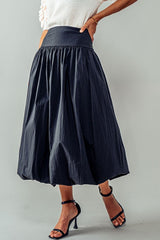 Thick Waistband Balloon Midi Skirt