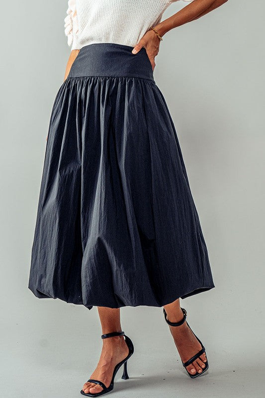 Thick Waistband Balloon Midi Skirt