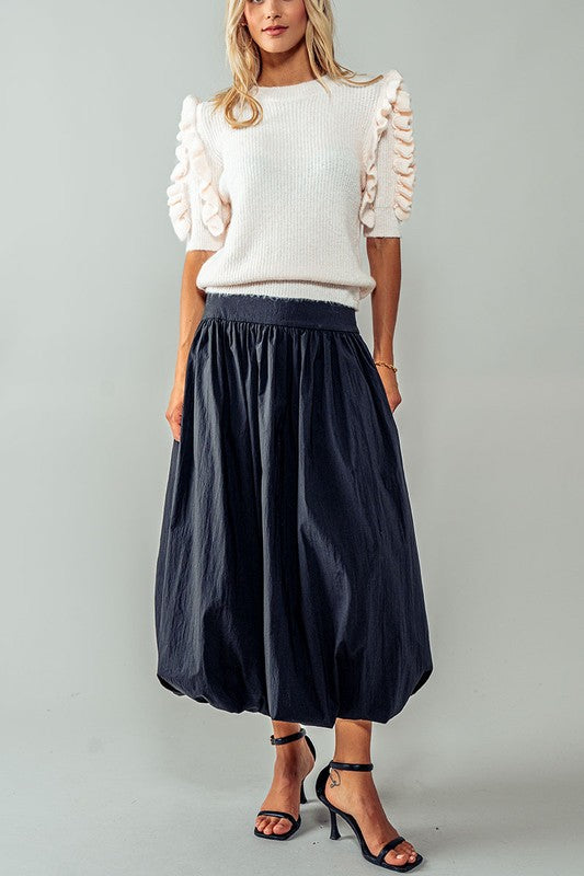 Thick Waistband Balloon Midi Skirt