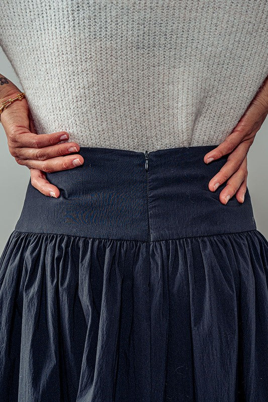Thick Waistband Balloon Midi Skirt