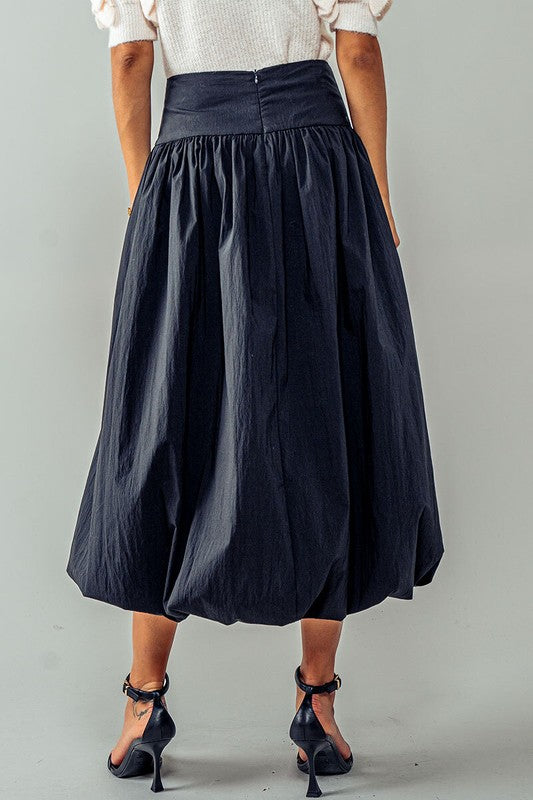 Thick Waistband Balloon Midi Skirt