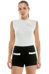 Mock Neck Flower Detail Sweater Tank (2 Color Ways)