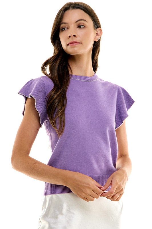 Embellished Sleeve Trim Sweater Tank