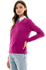 Rhinestone Collar Sweater (Berry, Emerald, Grey)