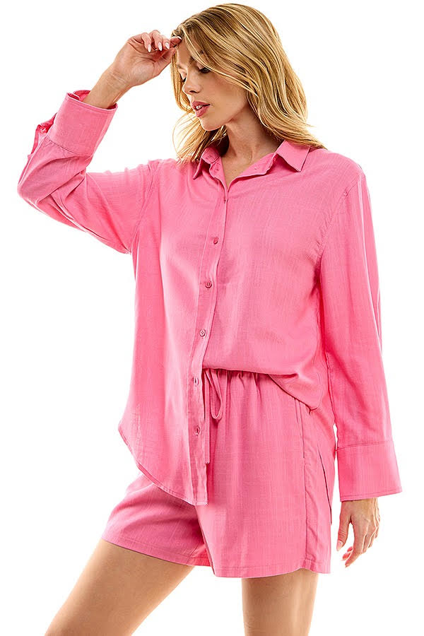 Oversized Button Down Shirt (Green, Pink)