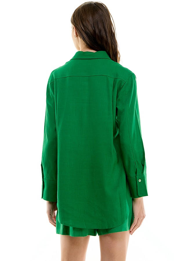 Oversized Button Down Shirt (Green, Pink)