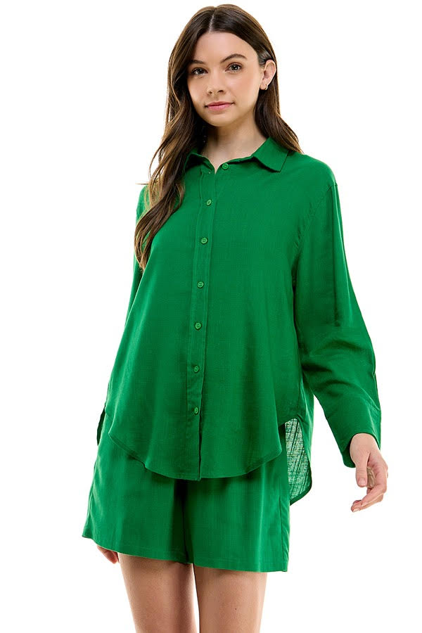Oversized Button Down Shirt (Green, Pink)