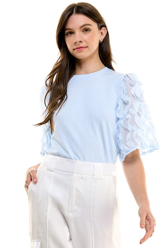 Flutter Sleeve Tee (Blue, White)
