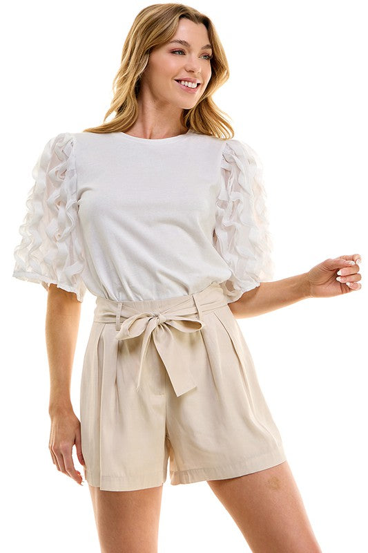 Flutter Sleeve Tee (Blue, White)