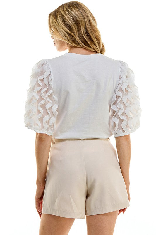 Flutter Sleeve Tee (Blue, White)