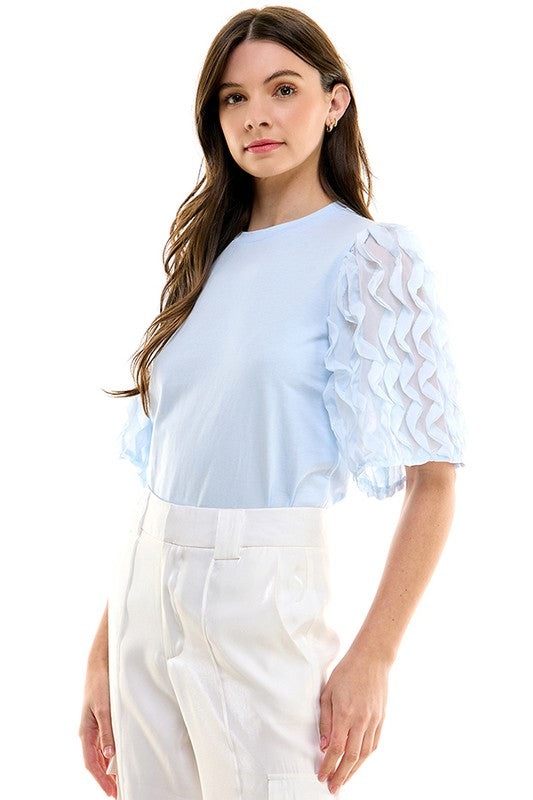Flutter Sleeve Tee (Blue, White)