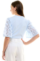 Flutter Sleeve Tee (Blue, White)