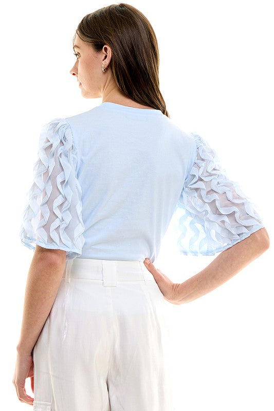 Flutter Sleeve Tee (Blue, White)
