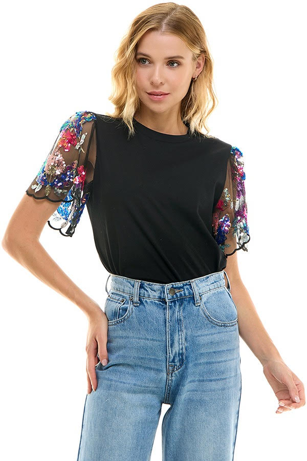 Embellished Flutter Sleeve Tee
