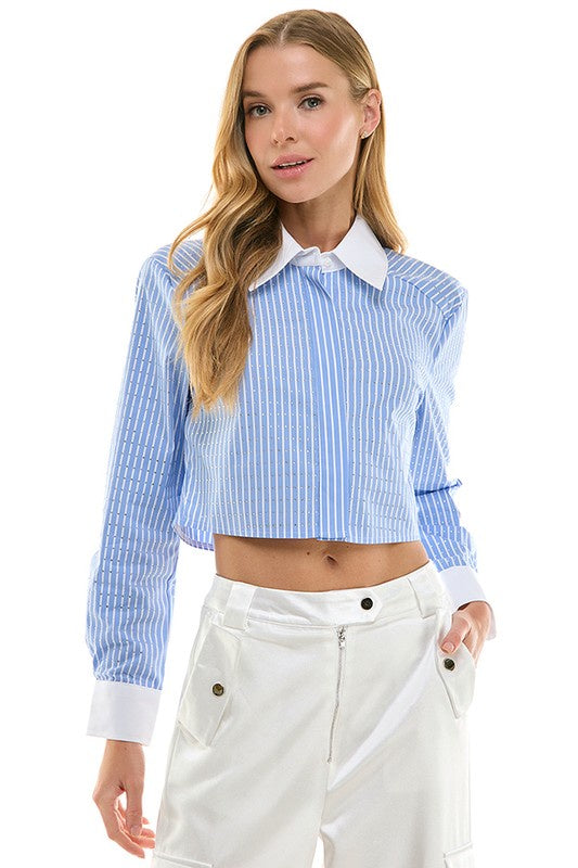 Azure Stripe Pattern Long Sleeve Shirt
