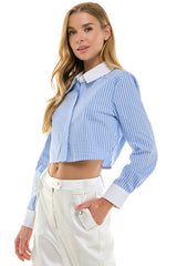 Azure Stripe Pattern Long Sleeve Shirt