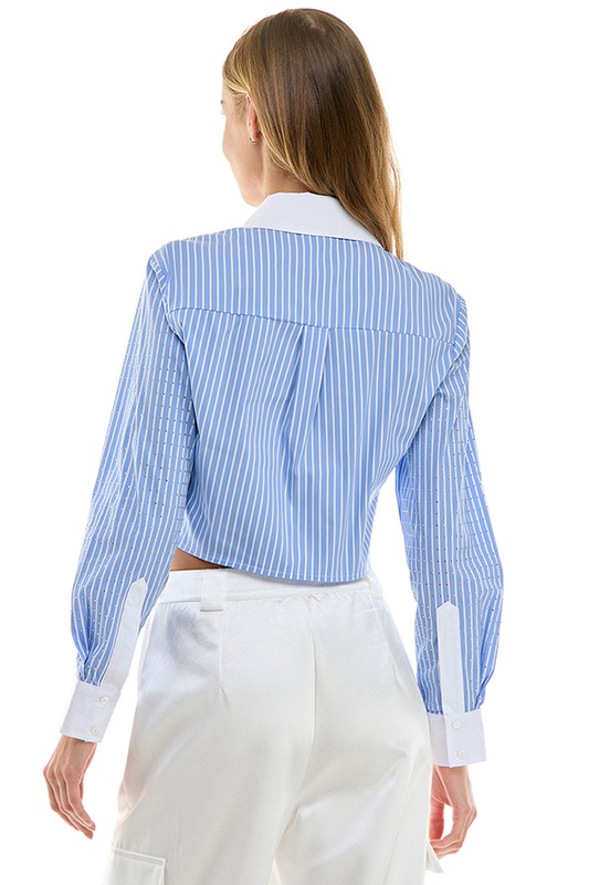 Azure Stripe Pattern Long Sleeve Shirt