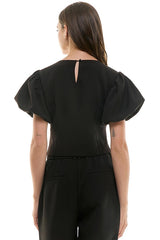 Chic Puff Sleeve Top With Jeweled Bow Closure (3 Color Ways)