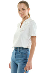 Floral Appliqué Polo Top