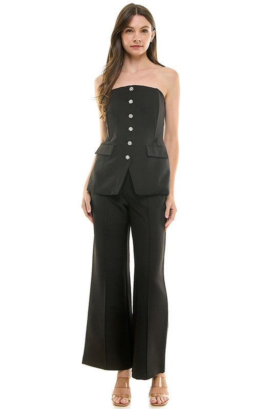 Flower Button-Up Strapless Vest Top