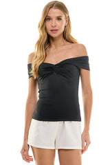 Off-Shoulder Twist Front Top (2 Color Ways)