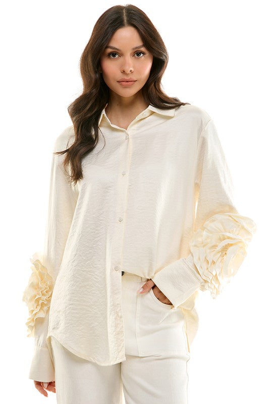 3D Floral Button-Down Top