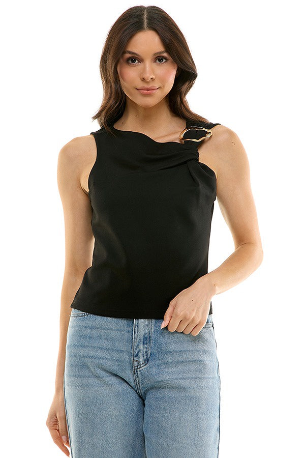 Asymmetrical Buckle Shoulder Top
