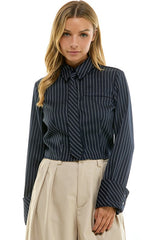 Pinstripe Cropped Button-Up Shirt & Tie