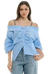 Off-Shoulder Striped Blouse
