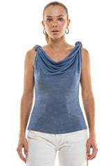 Draped Cowl Neck Sleeveless Top