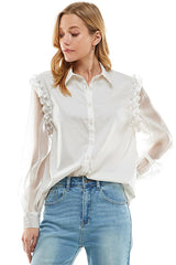 Ruffle Detail Button Up Top