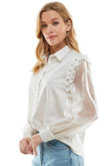 Ruffle Detail Button Up Top