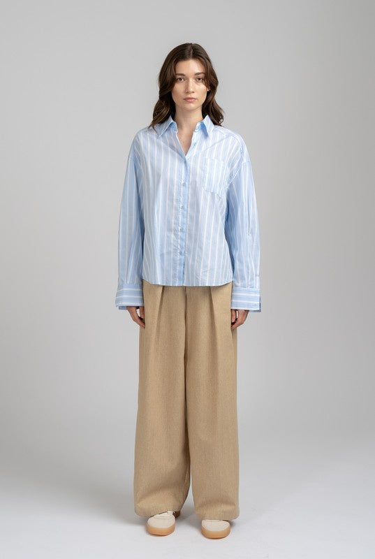 Semi-Sheer Loose Striped Shirt