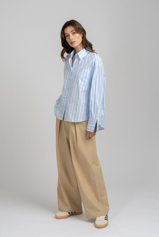 Semi-Sheer Loose Striped Shirt