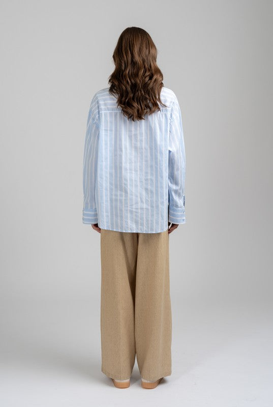 Semi-Sheer Loose Striped Shirt