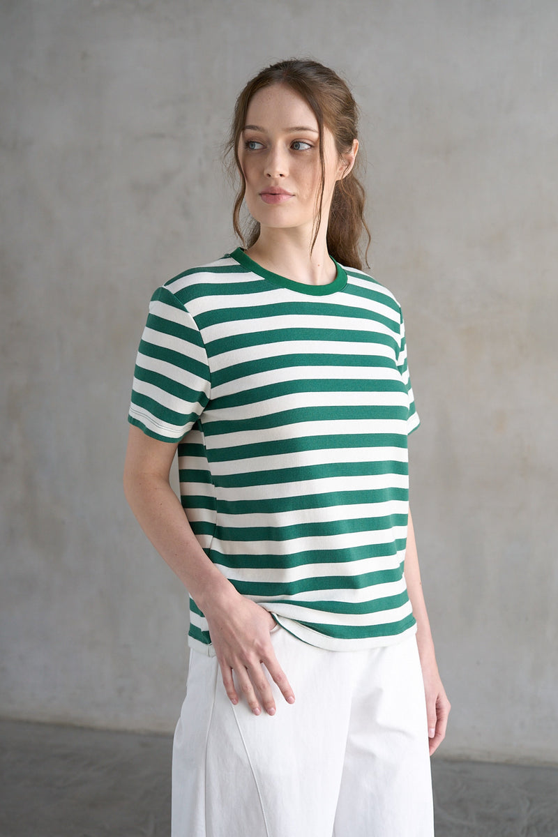 Green & White Striped T-Shirt