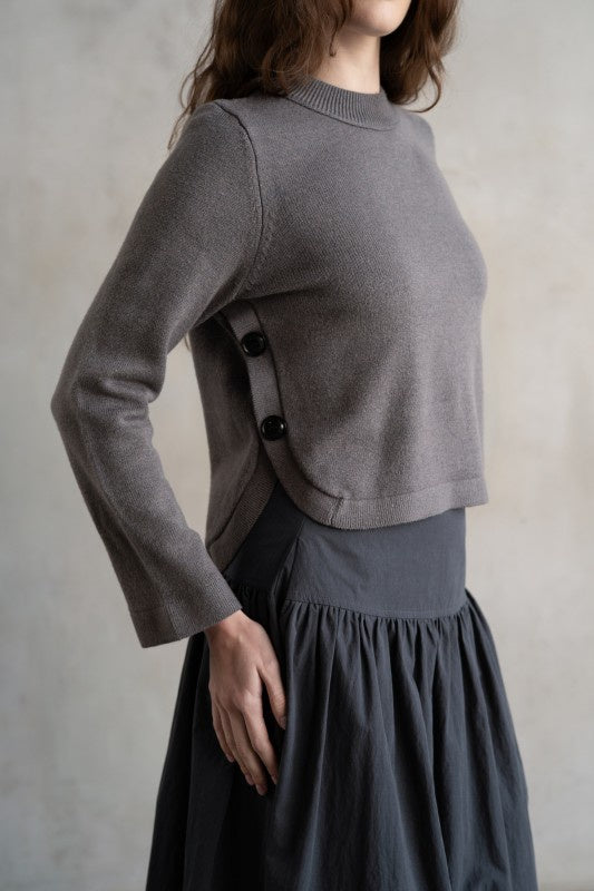 Side Button-Up Detailed Crew Neck Sweater