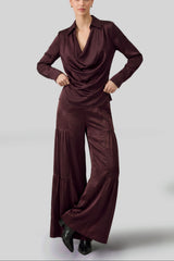 Cherry Lacquer Tiered Wide Leg Pants