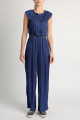 Navy Ruffled Collar Jumpsuit