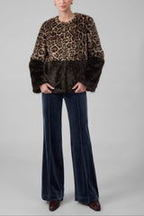 Leopard Print Color Block Faux Fur Jacket